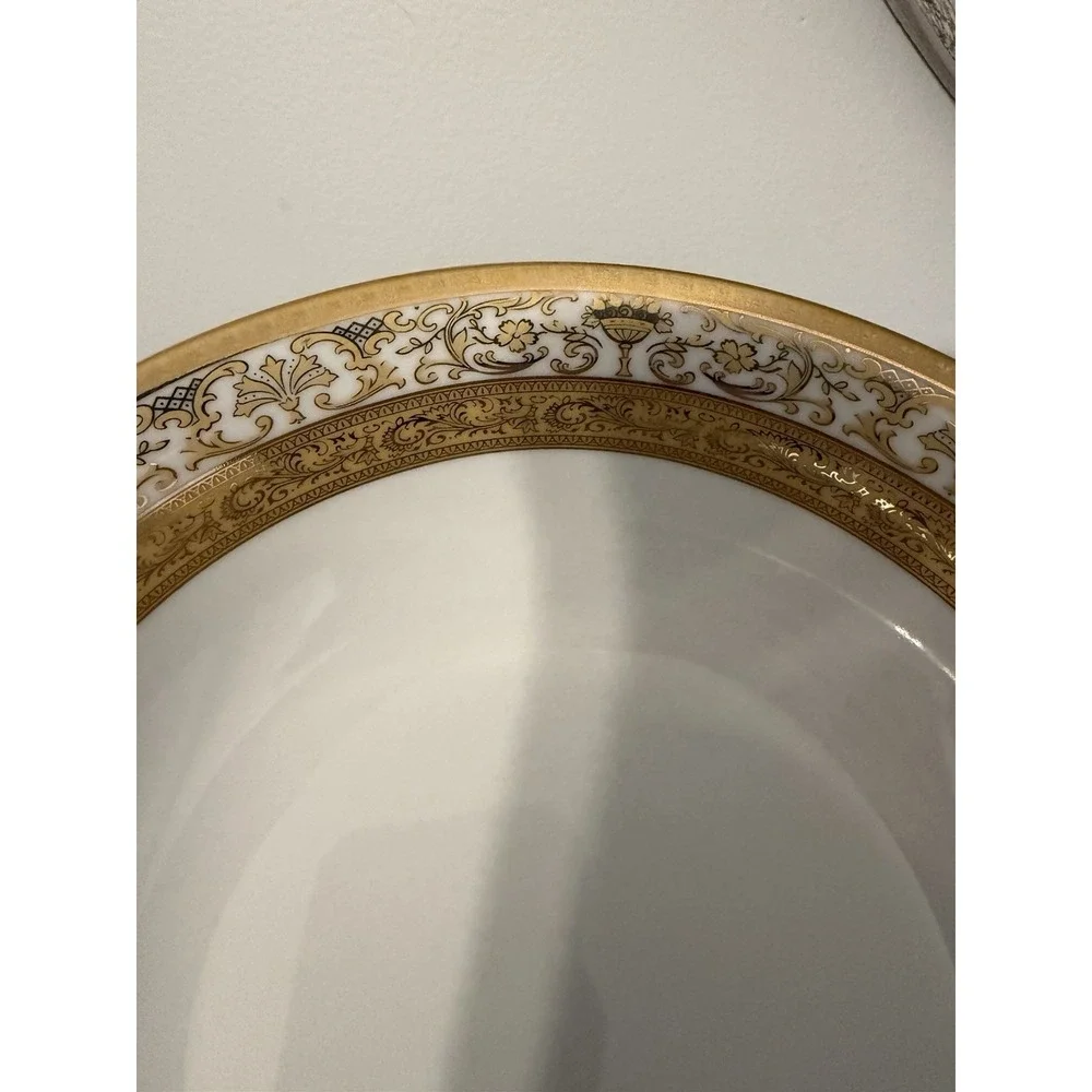 Vintage GNA Fine Porcelain GNA9 Gold Encrusted Rimmed Serving Bowl 9.5